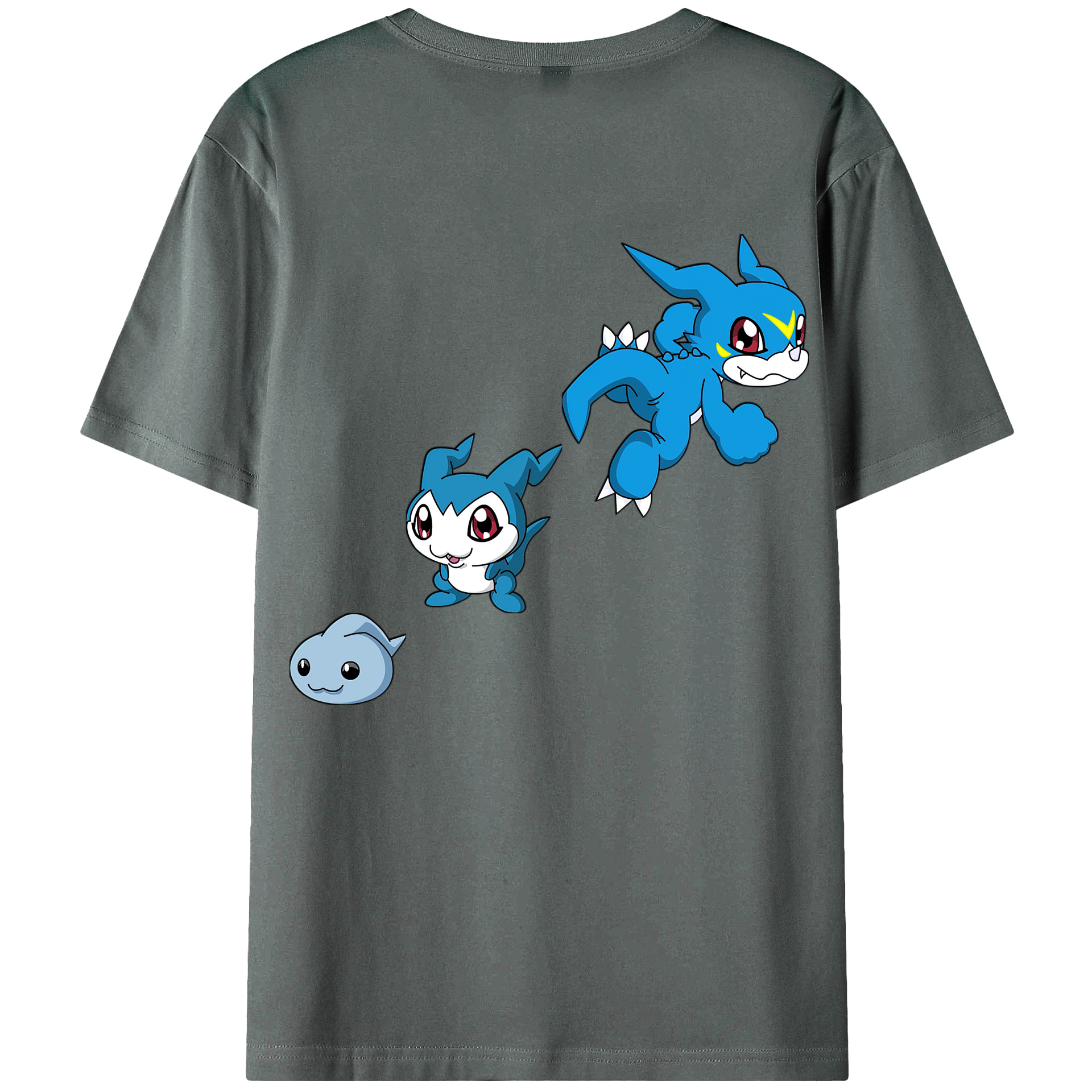 （画像用） Digimon デジタルモンスター/デジモン 綿100％ メンズ半袖Tシャツ（バックプリント） 通気性